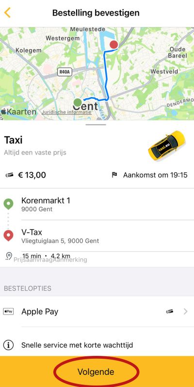 Rit boeken in de Taxi.eu app