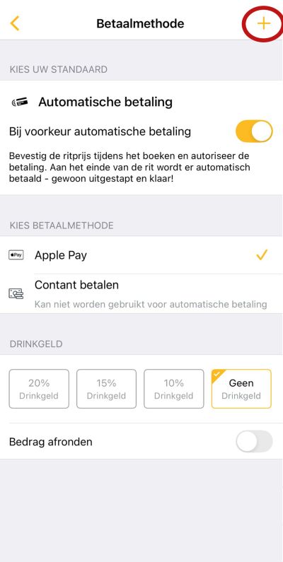 Betalingsmiddel toevoegen in de Taxi.eu app